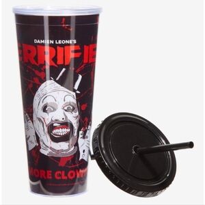 Damien Leone's Terrifier Tumbler Acrylic Travel Cup with Straw Art The Clown New